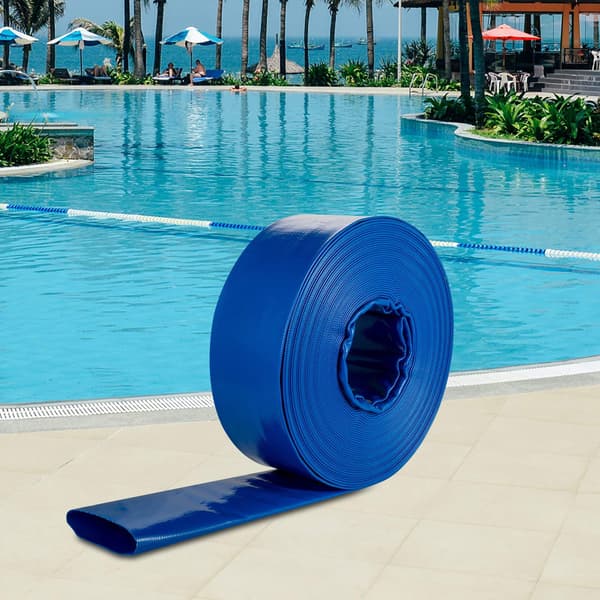 Plan utloppsslang, 38 mm x 32 m PVC med klämmor