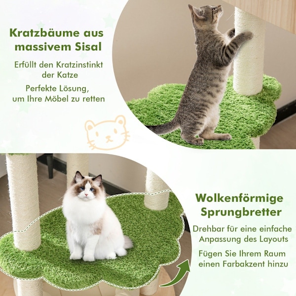 139 cm kattträd med sisalskrapstolpar & hoppplattformar & koj & hängmatta