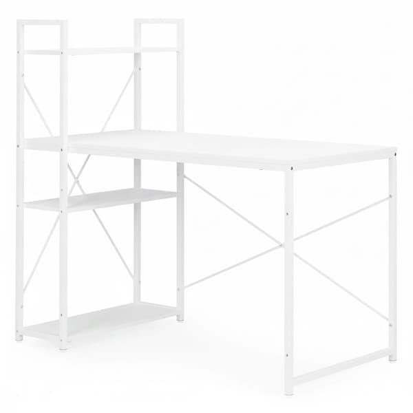 Datorskrivbord med hyllor, 120x60 cm, vit MDF