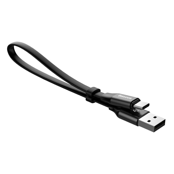 Litteä kaapeli USB-C USB-kaapeli pidikkeellä 2A 23cm musta