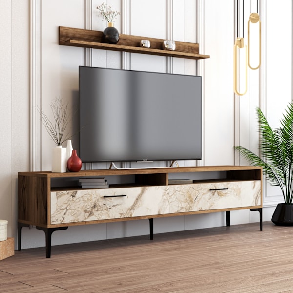 TV-enhet Istanbul - Valnöt, vit marmor