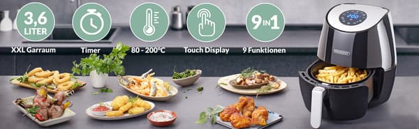 Airfryer 9-i-1 Sort Touch Display 1500W 3,6L