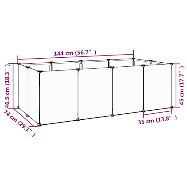 Smådjursbur svart 144x74x46,5 cm PP och stål