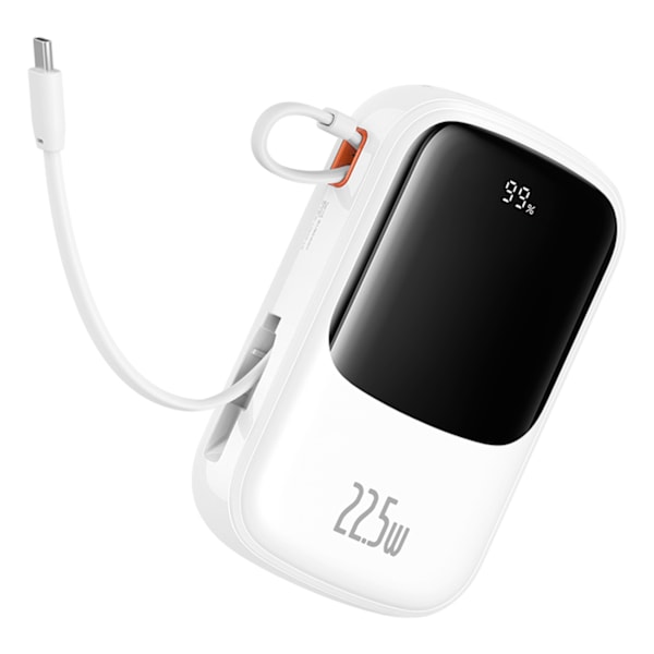 Qpow Pro+ 20000mAh powerbank med USB-C-kabel och display - vit