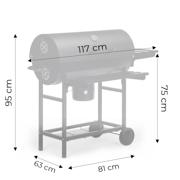 Kulgrill til haven med termometer og askeopsamler