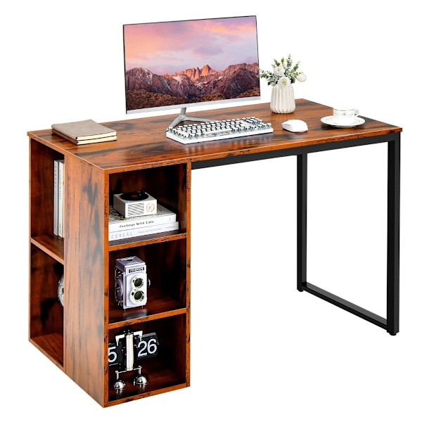 Skrivbord med 5 fack & metallram Modernt datorbord Arbetsbord Brun