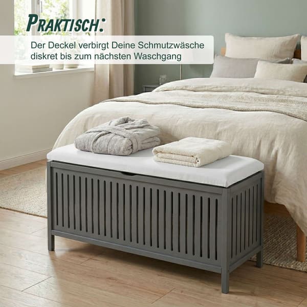 Tvättkorg med vadderat lock – valnötsfinish