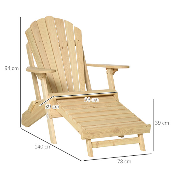 Adirondack Puutarhatuoli Jalkatuella Kokoontaitettava Puutarhatuoli Ulkopuutarhakalusteet Luonnon Mänty 78 X 140 X 94 Cm