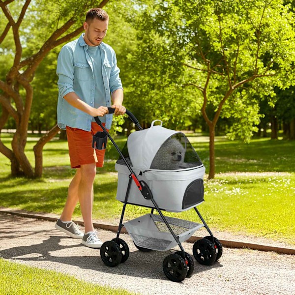 Hundevogn 3 i 1 hundevogn sammenfoldelig hundeboks, foldbar transportpose med drikkevareholder, hundevogn, kattevogn med 360° hjul kattevogn til minih