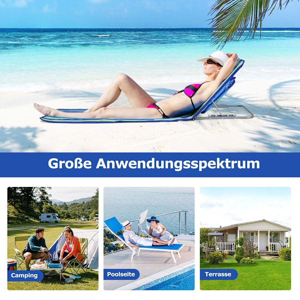2 x Strandmatta med Sidobord Justerbar Solstolsset 151 x 55,5 x 27-47 Blå + Grön