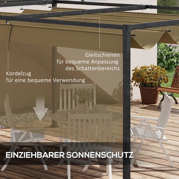 Pergola 4x3m puutarhapaviljonki, terassikatto teräksestä, puutarhapaviljonki säädettävällä katolla, vapaasti seisova, aurinkosuoja terassille ja puuta