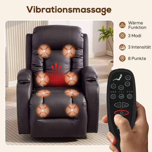Lænestol med massage, varme og drejefunktion, mørkebrun