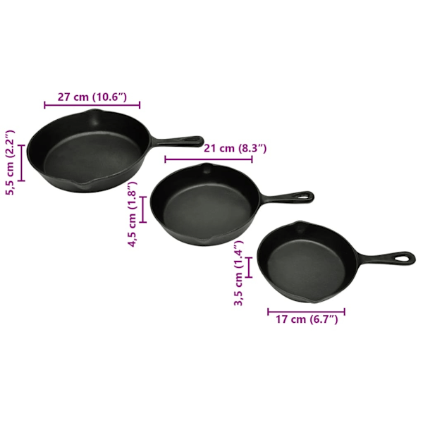 Stekpanna 3-pack 17, 21, 27 cm i diameter