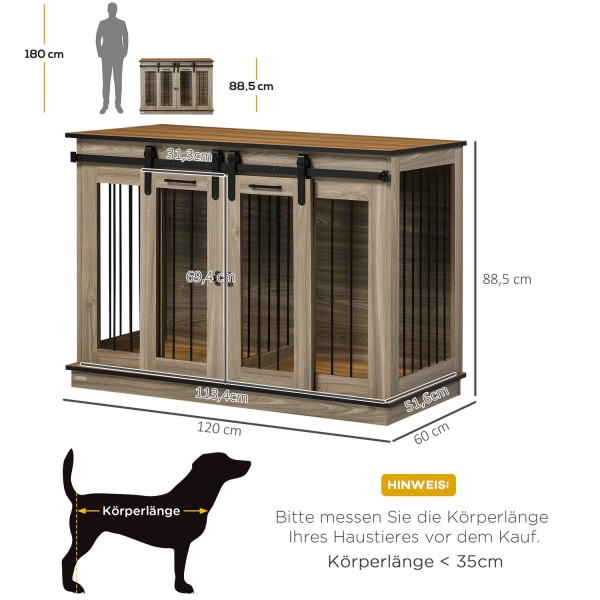 Hundebur, Kæledyrsbur, Hundehus Med Mulighed For To Rum Til Mellemstore Hunde, Hundebur Med Dobbeltdøre, Hundehus, Eg