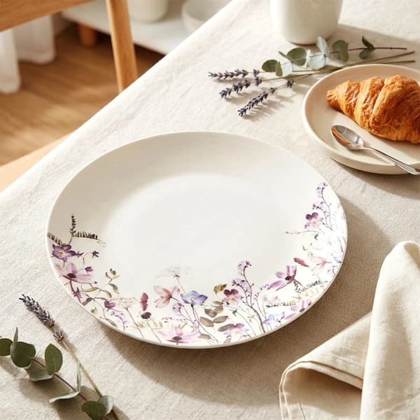 Porslinstallrik, Vit Blommig, 27 cm
