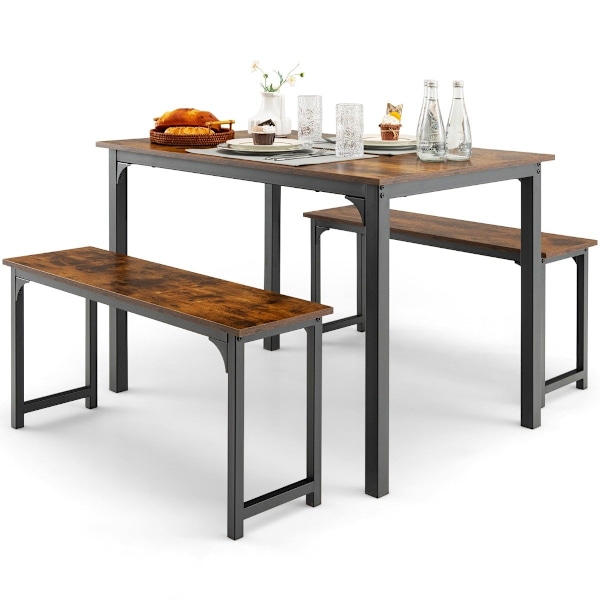 Matbord med 2 bänkar Matgruppset om 3 110 x 70 cm Köksbord för 4 personer Kaffe + svart