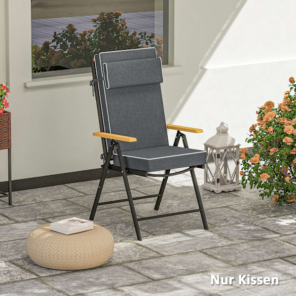 Sittdyna 120 x 47 x 9,5 cm vattenavvisande stolsdyna med knytband, nackstöd, UPF50+ utomhus sittdyna inomhus, sittdyna för hopfällbar stol, matstol, m
