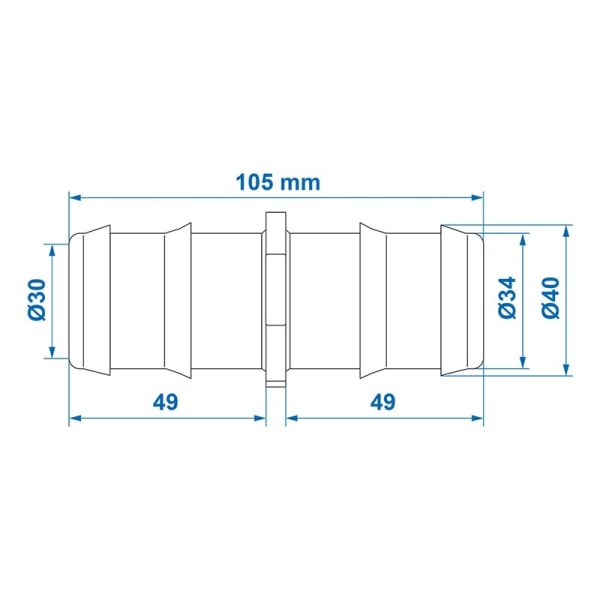 Vesiletkun liitin suora 40 mm läpipainopakkauksessa