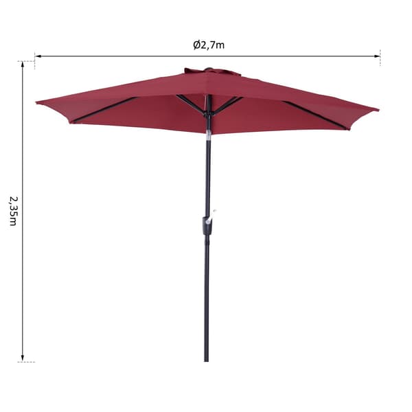 Foldeparasol Med Håndsving, Aluminium, 180/㎡ Polyester, Rød, ∅2,7 X 2,35 M