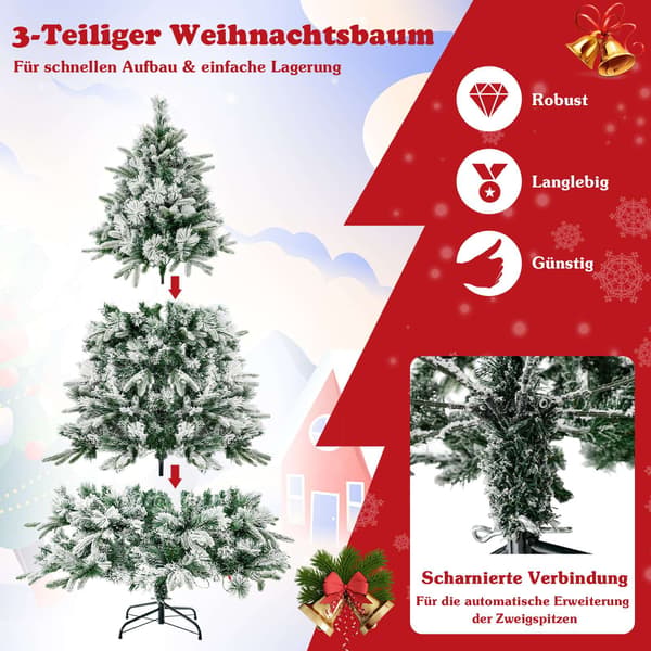 Kunstigt juletræ med sne, 215 cm, 300 LED-lys