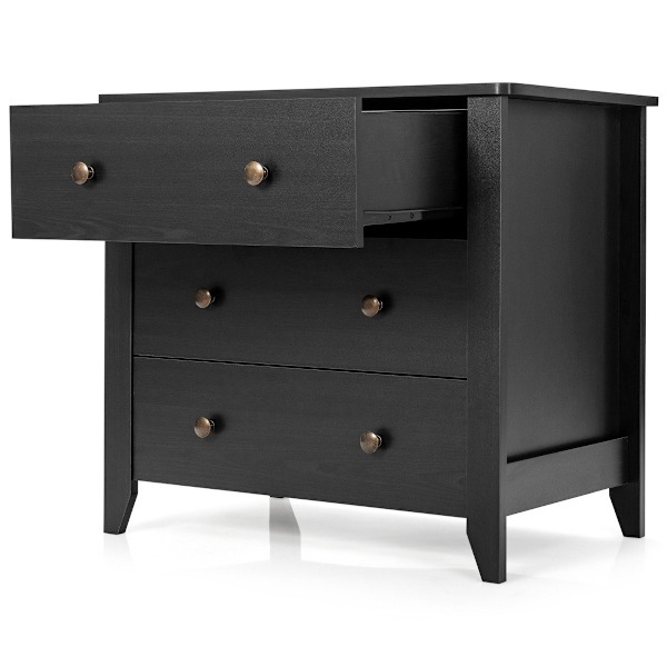 Sengebord med 3 skuffer sidebord med trægreb 71 x 46 x 66 cm sort