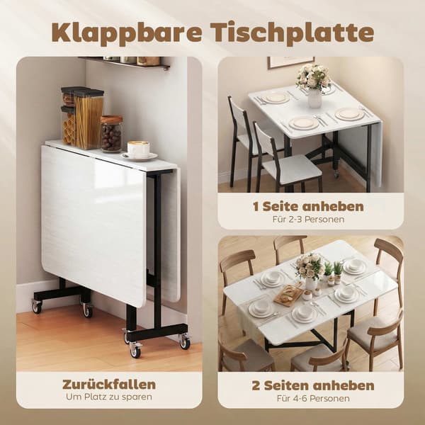 Sammenklappeligt spisebord, plads til 6, stålstel, hvid