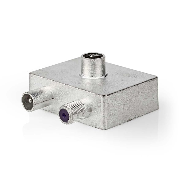 Satelliitti- ja antenni-sovitin | F naaras / IEC (Coax) Uros | IEC (Coax) Naaras | Niklattu | 75 Ohm | Suora | Metalli | Hopea / Metalli | 1 kpl | Laa