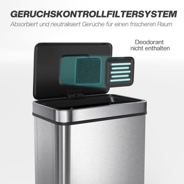 50L sensor skraldespand, rustfrit stål, lugtkontrol