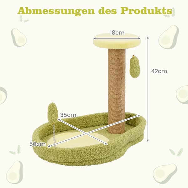 Kradsetræ med jutestolper og avocadolegetøj, 50 cm