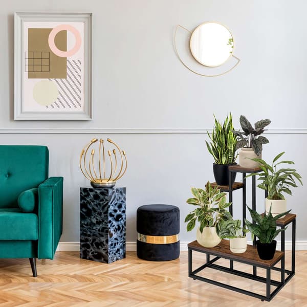 Loft plantestativ, stål og egetræ, 67 cm højde