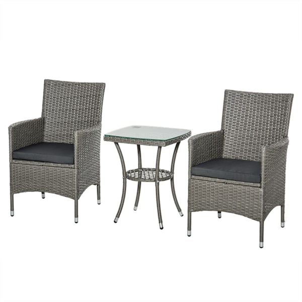 Havemøbelsæt I Rattan Med Sidebord Bistrosæt 3-Delt. Altanmøbelsæt Rattan Havesæt Siddepladser Polyrattan + Stål 60X58,5X89,5 Cm