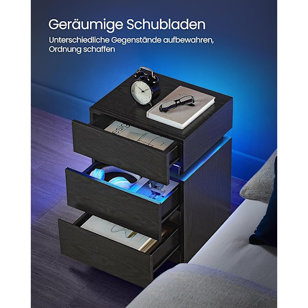 LET630T56 Sengebord med LED-belysning, Sidebord, Sengeskab, Sofabord, Justerbar