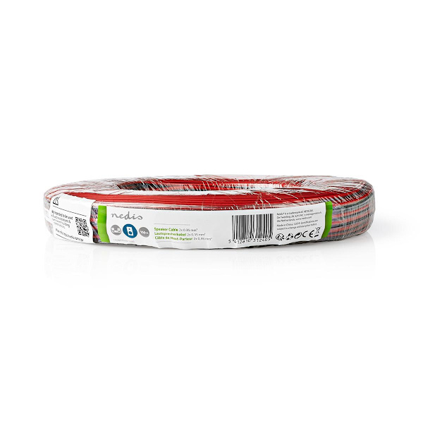 Högtalarkabel | 2x 0.35 mm² | CCA | 100.0 m | Rund | PVC | Röd / Svart | Emballage
