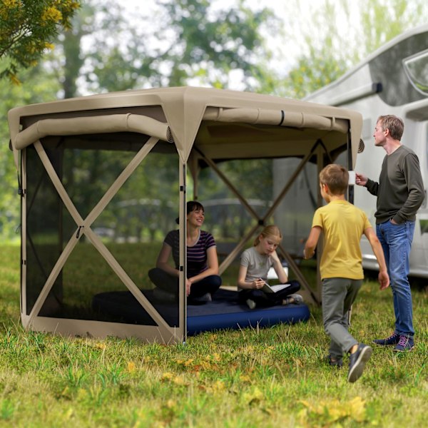 Kuusikulmainen paviljonki n. 3,5x3m pop-up kokoontaittuva paviljonki irrotettavalla katolla UV 30+ taitettava vedenpitävä juhlateltta puutarhateltta 5