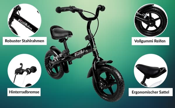 Børnebalancecykel, 10" sort, stålstel, håndbremse