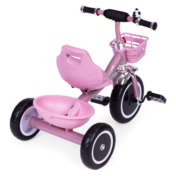 Trehjuling med halkfria grepp, klocka, korg, rosa, ECOTOYS