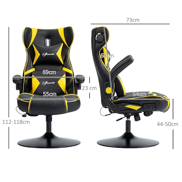 Gamingstol med vippe- og benfunktion, ergonomisk computerstol, højdejusterbar, drejelig skrivebordsstol med højttaler, bæreevne op til 120 kg, sort +
