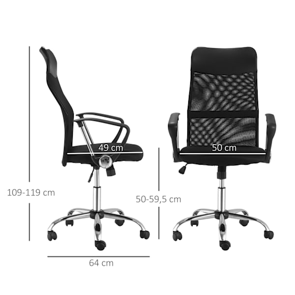 Ergonomisk Kontorsstol, Spelstol, Snurrstol Med Vippfunktion, Höj- Och Sänkbar Skrivbordsstol, Skum, Mesh, Svart