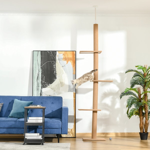 Højdejusterbar Kradsestolpe Klatretræ Til Katte, Legetræ, Lysebrun, 43X27X228-260Cm