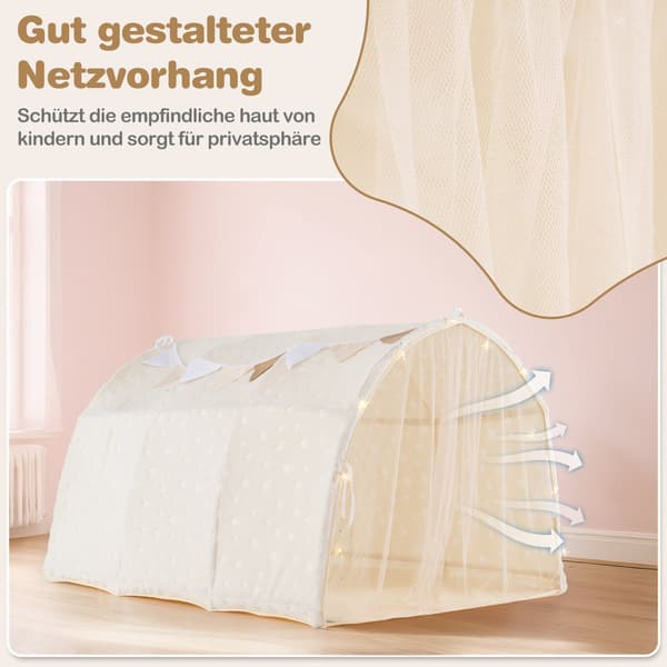 Børnesengstelt med lysende stjerner og netgardiner