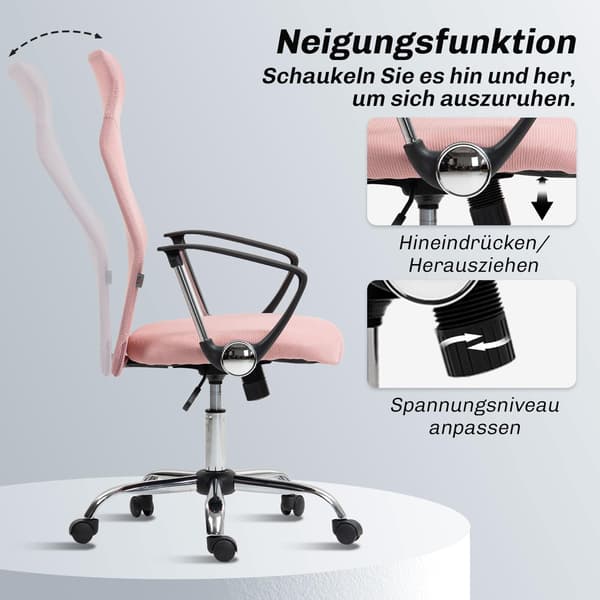 Ergonomisk kontorstol, høj ryg, lyserød, netstof