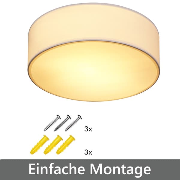 Loftlampe 30 cm hvid, E27-fatning, nem installation, blændfrit lys