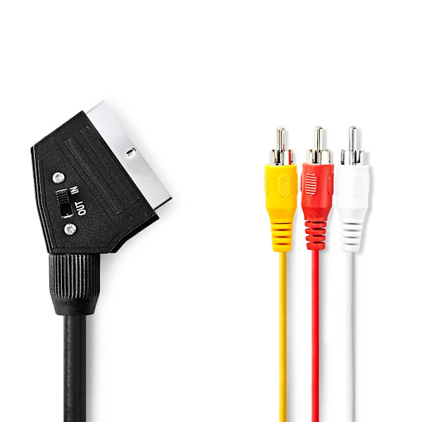 SCART-kaapeli | SCART Uros | 3x RCA-uros | Nikkelipinnoitettu | Vaihdettava | 480p | 2,00 m | Pyöreä | PVC | Musta | Label