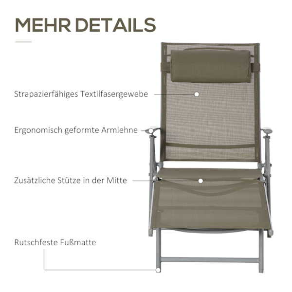 Solstol Solstol Trädgård Solstol 7 Positioner Justerbar Strand Solstol Med Kudde Hopfällbar Mesh Metall 137 X 63,5 X 100,5 Cm