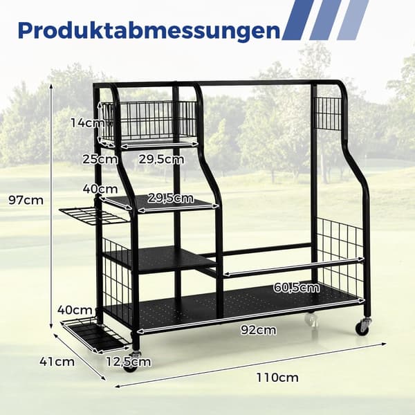 Golforganisatör med hjul – Rymmer 2 väskor, klubbor och utrustning