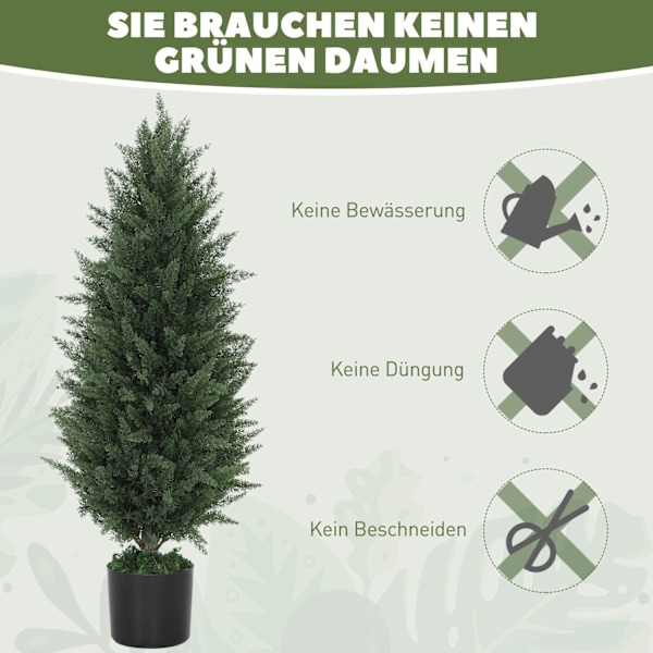 Kunstig Cypres Sæt med 2 store 90 cm kunstige planter, kunstige planter i potte, UV-resistente kunstige træer som ægte dekoration til stue soveværelse