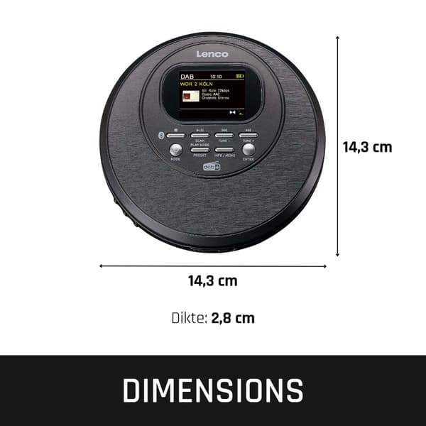 Bærbar Discman med DAB+, Bluetooth, TFT-skærm, sort