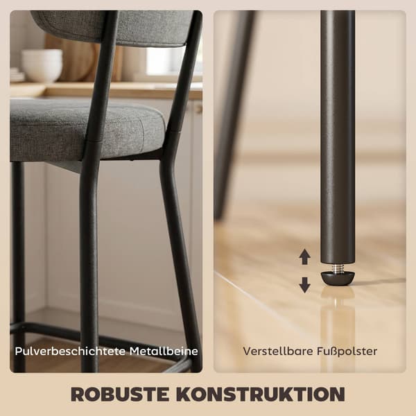 Grå barstolar, set om 2, böjd rygg, metallram