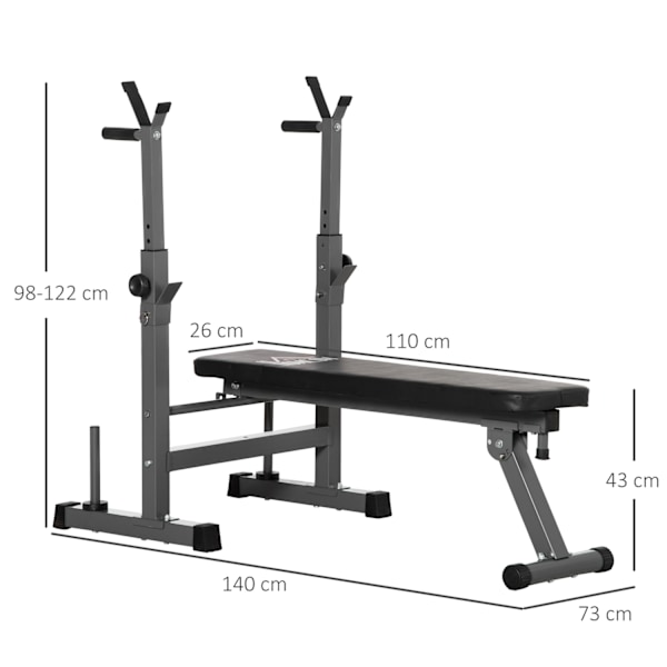 Justerbar sammenfoldelig vægtbænk med håndvægtstativ Fitness bænk til hjemmet lavet af stål i sort og grå