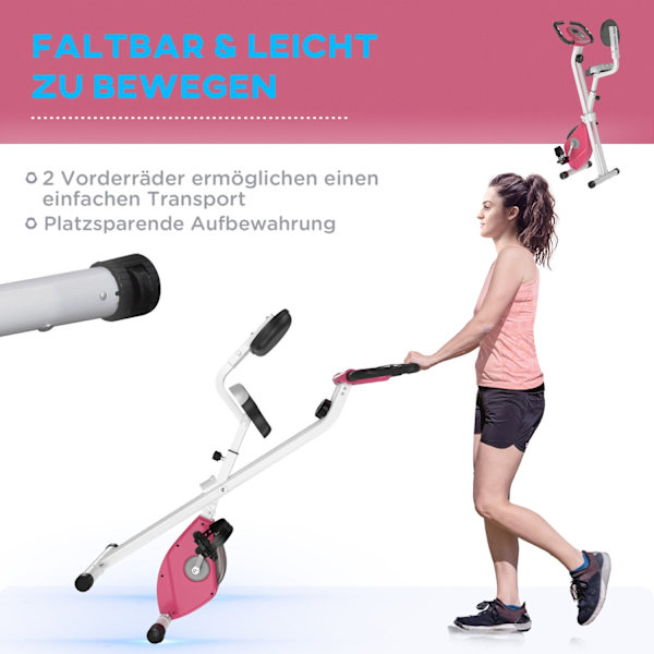 Kuntopyörä F-Bike Polkupyöräharjoitus 8 Säädettävällä Magneettivastustasolla, Korkeussäädettävä Teräs Pinkki + Valkoinen 43 X 97 X 109 Cm